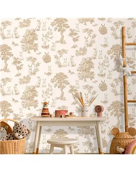 Ref.MG7107 foto de ambiente conejos toile magic fondo Blanco Roto con Beige