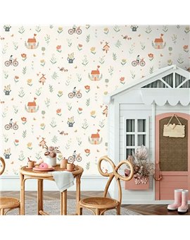 Ref.MG6505 ambiente con magic casitas y flores Multicolor sobre fondo Blanco Roto