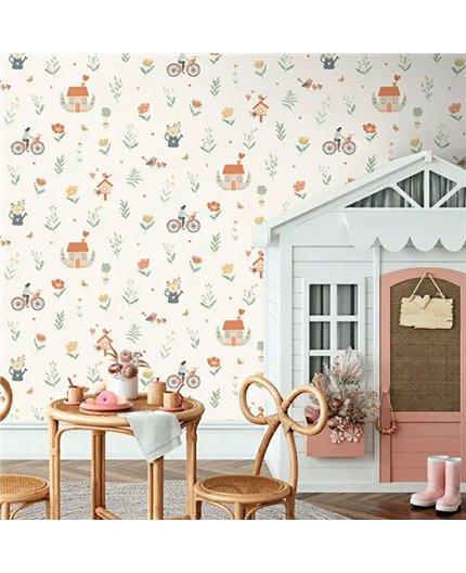 Ref.MG6505 ambiente con magic casitas y flores Multicolor sobre fondo Blanco Roto