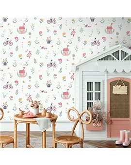 Ref.MG6504 estancia decorada con casitas y flores Multicolor y fondo Blanco, magic