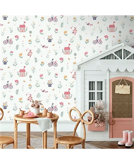 Ref.MG6504 estancia decorada con casitas y flores Multicolor y fondo Blanco, magic