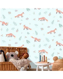 Ref.MG6404 foto de ambiente zorros magic fondo Verde con Naranja, Beige, Marrón y Mostaza