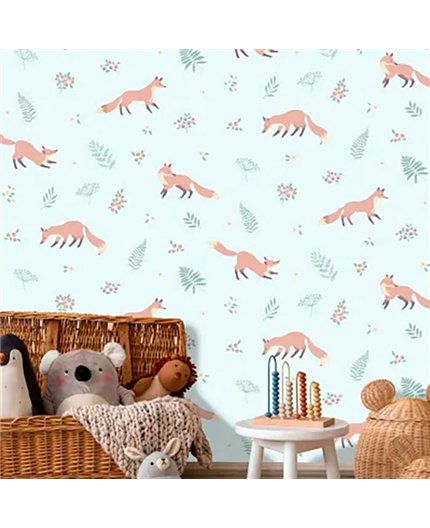 Ref.MG6404 foto de ambiente zorros magic fondo Verde con Naranja, Beige, Marrón y Mostaza