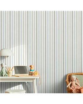 Ref.MG4109 ambiente con magic rayas combinadas Verde, Topo, Azul y Gris sobre fondo Blanco