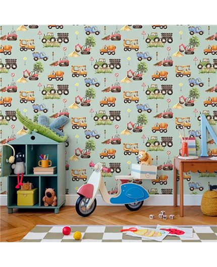 Ref.MG6909 foto de ambiente vehículos de obra magic fondo Verde con Multicolor