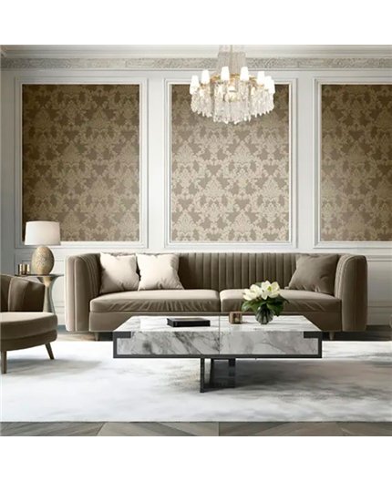Ref.LR1908 foto de ambiente damasco lirico fondo Marrón con Dorado