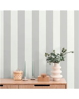 Ref.LR3729 estancia decorada con rayas anchas Gris y fondo Blanco Roto, lirico