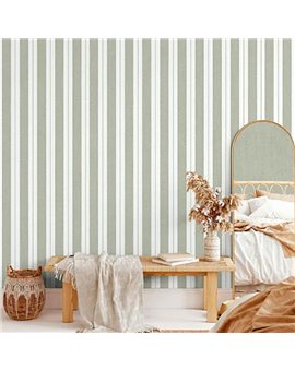 Ref.LR5604 estancia decorada con rayas textiles Verde y fondo Blanco Roto, lirico