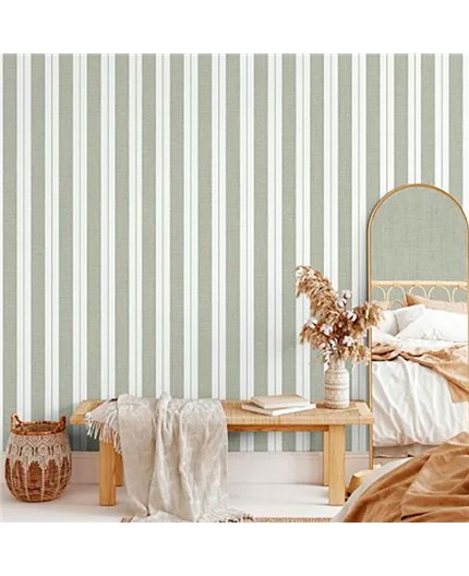 Ref.LR5604 estancia decorada con rayas textiles Verde y fondo Blanco Roto, lirico
