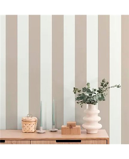 Ref.LR3708 estancia decorada con rayas anchas Marrón y fondo Blanco Roto, lirico