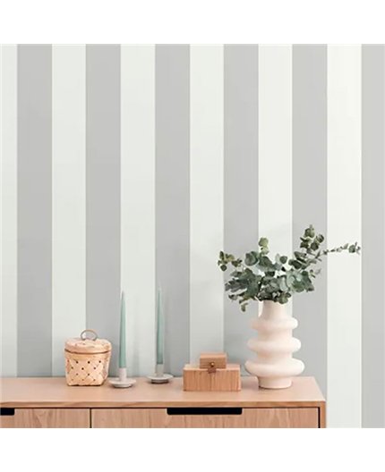 Ref.LR3729 estancia decorada con rayas anchas Gris y fondo Blanco Roto, lirico