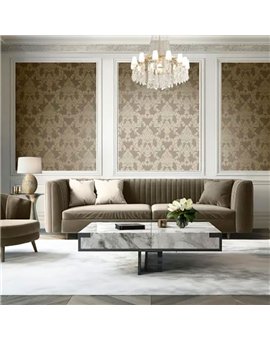 Ref.LR1908 estancia decorada con damasco Dorado y fondo Marrón, lirico