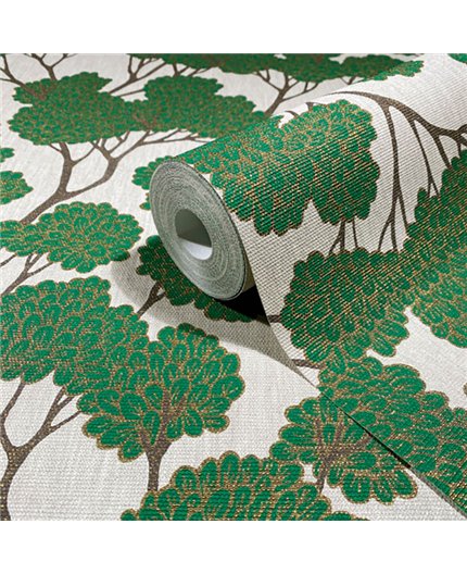 Ref.SP7042 foto de ambiente árbol oriental supreme fondo Beige con Verde, Marrón y Dorado
