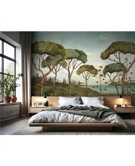Ref.SP6935 estancia decorada con mural pinos mediterráneos en tono Multicolor, supreme