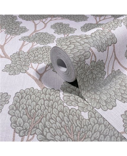 Ref.SP7039 ambiente con supreme árbol oriental Verde y Marrón sobre fondo Blanco Roto