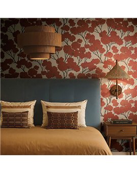 Ref.SP7041 ambiente con supreme árbol oriental Granate, Marrón y Dorado sobre fondo Beige