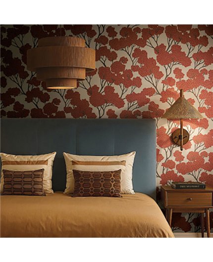 Ref.SP7041 ambiente con supreme árbol oriental Granate, Marrón y Dorado sobre fondo Beige