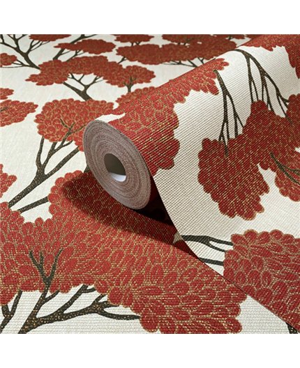 Ref.SP7041 foto de ambiente árbol oriental supreme fondo Beige con Granate, Marrón y Dorado