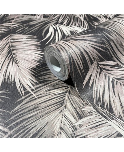 Ref.SP9056 estancia decorada con hojas de palmera Topo y fondo Marrón, supreme