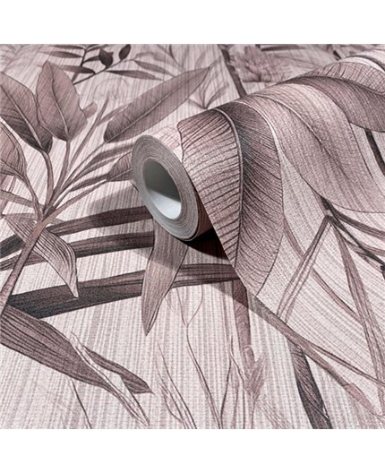 Ref.SP9064 estancia decorada con selva botánica Beige y Marrón y fondo Topo, supreme