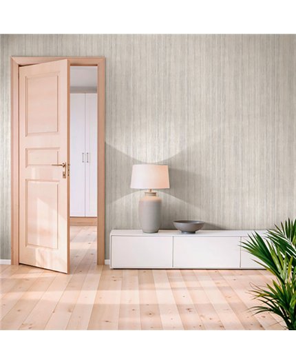 Ref.SP9047 ambiente real de vetas verticales supreme, sobre fondo Beige en tonos Topo, Gris y Blanco Roto