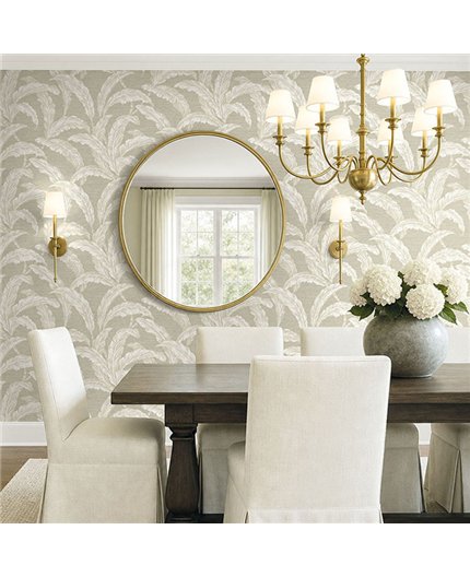 Ref.EW52008 ambiente con white accents hojas de banano Blanco Roto y Beige sobre fondo Gris