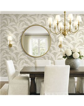 Ref.EW52008 ambiente con white accents hojas de banano Blanco Roto y Beige sobre fondo Gris