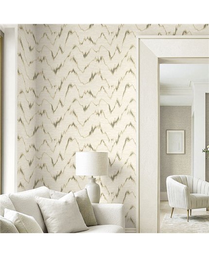 Ref.EW50408 ambiente con white accents ikat Beige, Marrón y Dorado sobre fondo Blanco Roto