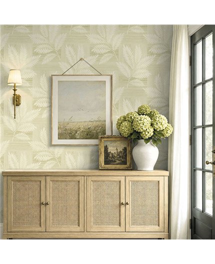 Ref.EW50605 estancia decorada con hojas sobre parqué en tono Beige, white accents