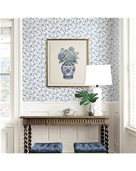 Ref.LB51102 foto de ambiente floral jacobino dolly mixtures fondo Blanco Roto con Azul