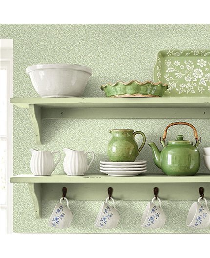 Ref.LB50304 ambiente real de hojitas menudas dolly mixtures, sobre fondo Blanco Roto en tonos Verde