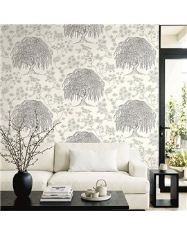 Ref.EW51500 estancia decorada con sauce llorón Gris y Negro y fondo Blanco Roto, white accents