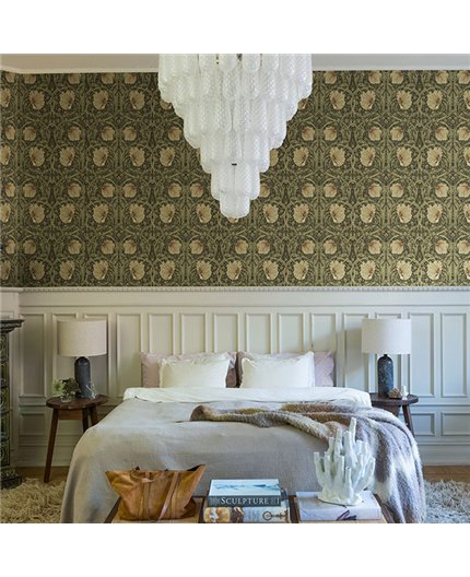 Ref.82095 foto de ambiente tulipanes entrelazados hidden treasures fondo Marrón con Beige, Verde y Bronce