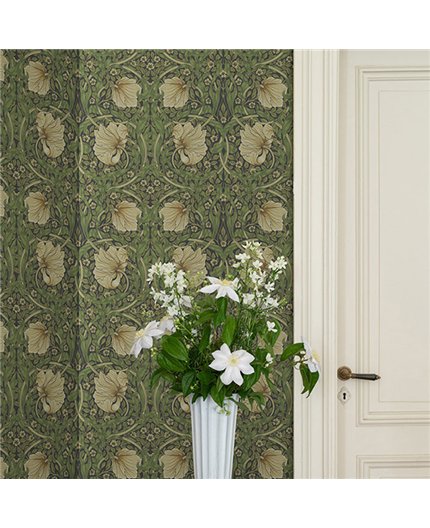 Ref.82094 estancia decorada con tulipanes entrelazados Beige, Verde y Bronce y fondo Marrón, hidden treasures