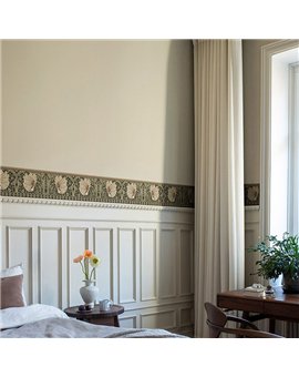 Ref.182109 ambiente con hidden treasures tulipanes entrelazados Beige y Verde sobre fondo Marrón