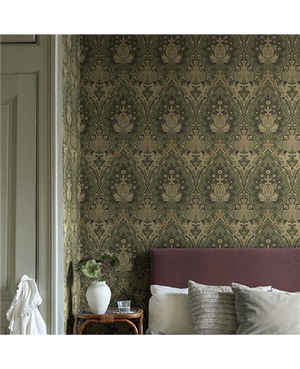 Ref.82086 foto de ambiente damasco ojival hidden treasures fondo Verde con Marrón y Beige