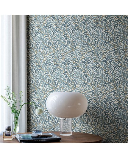 Ref.82098 estancia decorada con ramas de sauce Azul y Marrón y fondo Beige, hidden treasures