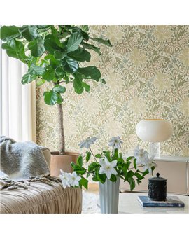 Ref.82101 foto de ambiente lirios arts & crafts hidden treasures fondo Beige con Verde, Azul, Caldera y Marrón
