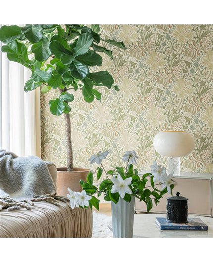 Ref.82101 foto de ambiente lirios arts & crafts hidden treasures fondo Beige con Verde, Azul, Caldera y Marrón