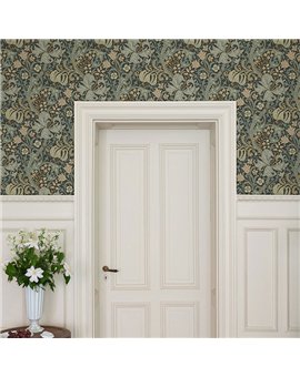 Ref.82103 ambiente con hidden treasures lirios arts & crafts Azul, Beige y Marrón sobre fondo Gris