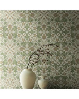 Ref.82080 estancia decorada con medallón floral Verde, Beige y Marrón y fondo Beige, hidden treasures