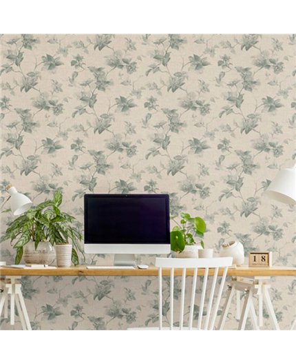 Ref.012-COT ambiente real de floral magnolias cotton, sobre fondo Topo en tonos Verde