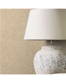 Ref.003-COT estancia decorada con damasco Marrón y fondo Beige, cotton