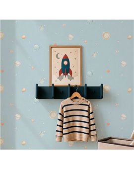 Ref.028-ALI ambiente real de planetas alice, sobre fondo Azul en tonos Beige, Marrón, Gris y Blanco Roto