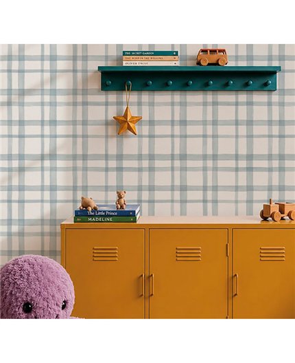 Ref.034-ALI foto de ambiente cuadros acuarela alice fondo Azul con Topo