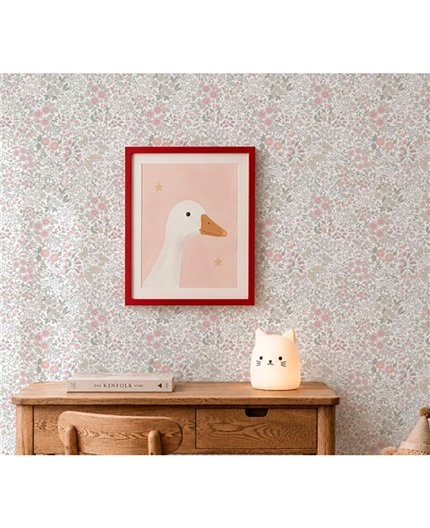 Ref.037-ALI foto de ambiente floral menudo alice fondo Blanco Roto con Rosa, Verde y Topo