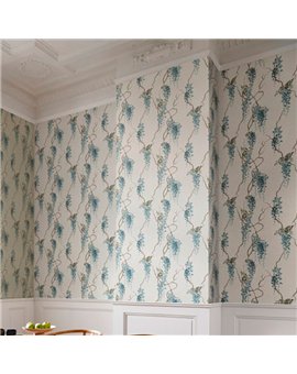 Ref.001-BOO ambiente con bamboo glicinias Azul, Verde y Dorado sobre fondo Gris