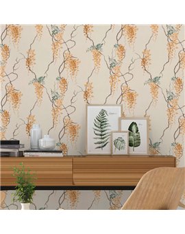 Ref.006-BOO foto de ambiente glicinias bamboo fondo Beige con Ocre, Verde, Marrón y Bronce