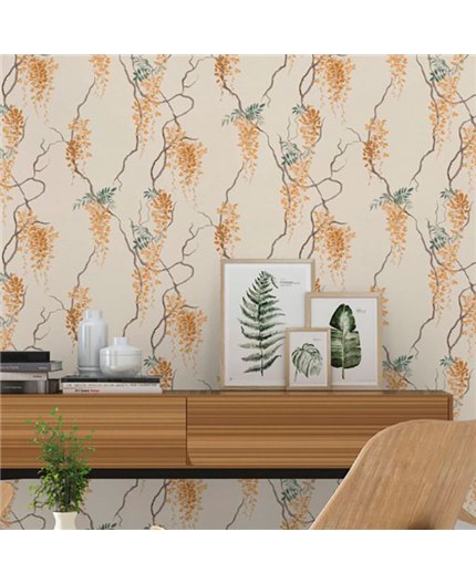 Ref.006-BOO foto de ambiente glicinias bamboo fondo Beige con Ocre, Verde, Marrón y Bronce
