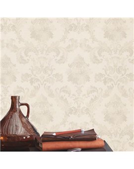 Ref.034-BOO estancia decorada con damasco Topo y fondo Beige, bamboo